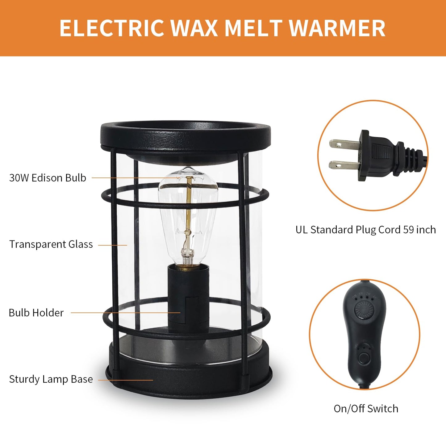 LIFFY Electric Wax Fragrance Warmer - Wax Warmer for Scented Wax - Adjustable Brightness, Regular Shutdown and 2 Edison Bulbs Replacement, Wax Melter for Home Decor Office, Birthday Gifts for Women