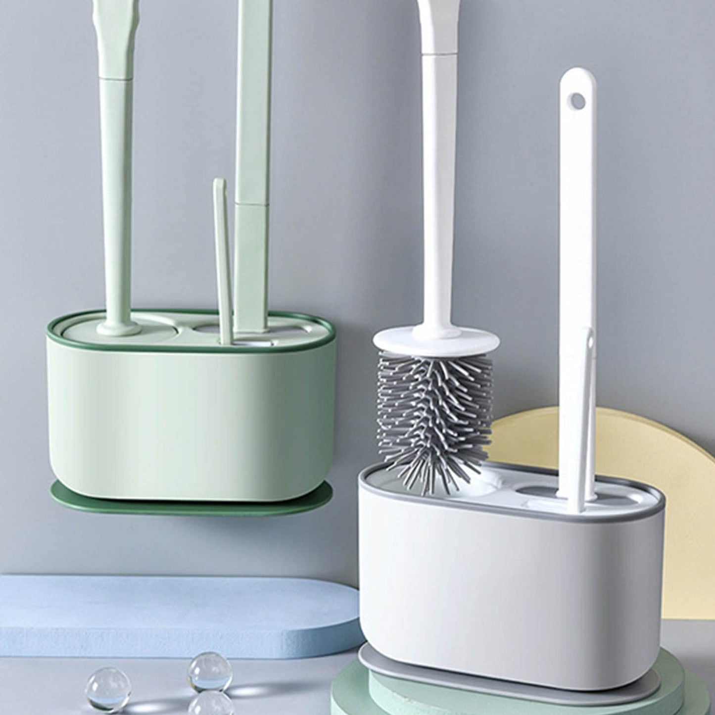 MOUMOUTEN Plastic Toilet Brush Set, Strawberry Green, Bathroom Accessories, Includes 2 Toilet Brushes & Holder