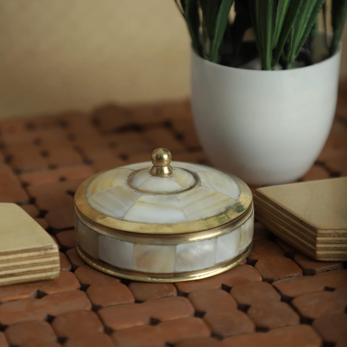 Decorative Jewelry Trinket Box Unique Gift For Home Décor Antique Metal Case with Mother of Pearl Sindoor Box/Coin Box (All Set Black)