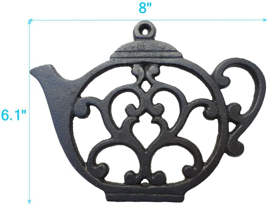 Cast Iron Teapot Trivet for Hot Pots - Black Kitchen & Dining Decor, 8x6.1 Inches