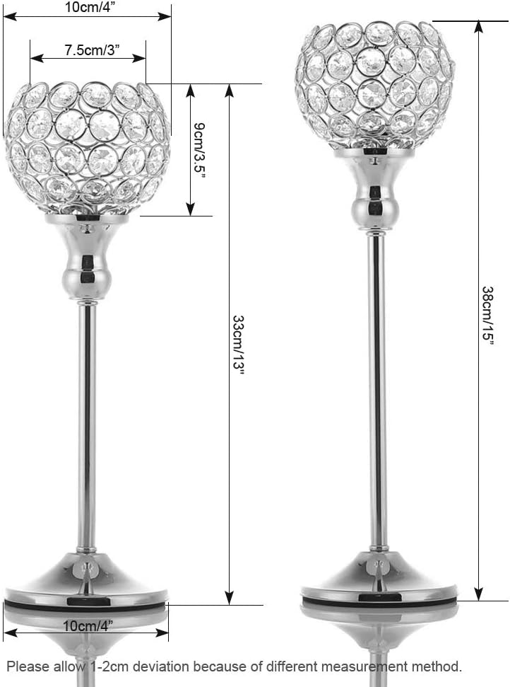 VINCIGANT Silver Crystal Votive Candle Holders Set of 2 – Elegant Tealight Stands for Weddings & Home Decor