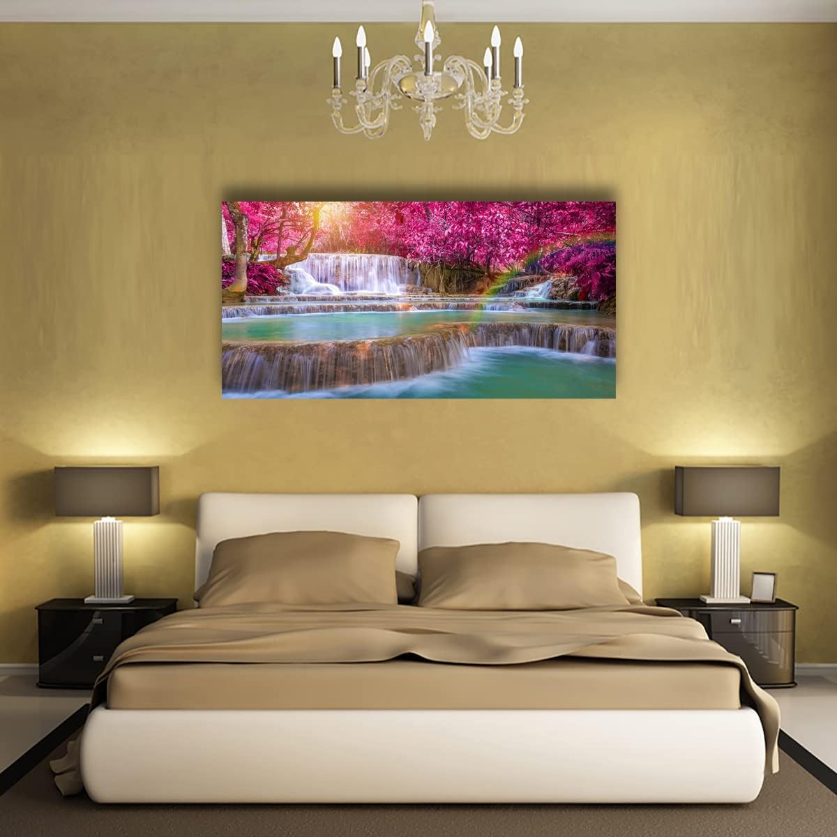 SiGuTie Waterfall Landscape Canvas Wall Art Prints Poster Lake Tree Pictures Wall Decor Natural Scenery Painting for Living Room Bedroom Kitchen Home Decoration 20x40 Artwork Easy Hanging