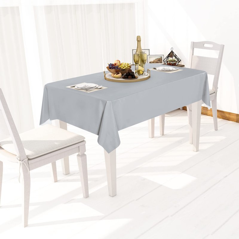 sancua 100% Waterproof Rectangle PVC Tablecloth - 60 x 84 Inch - Oil Proof Spill Proof Vinyl Table Cloth, Wipe Clean Table Cover for Dining Tables, Buffet Parties and Camping, Silver Grey