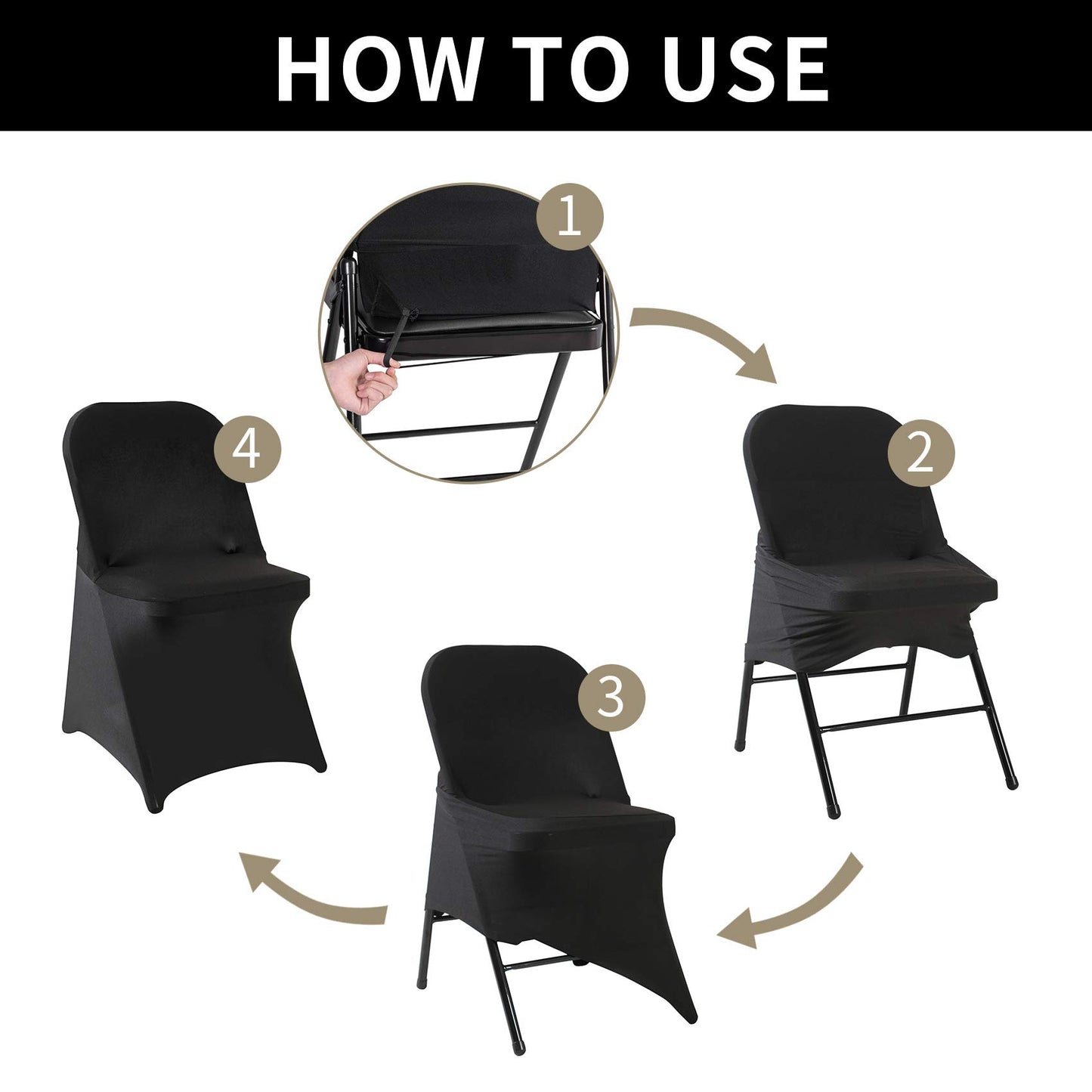 20 Pack Black Spandex Folding Chair Covers in Stretch Washable Fabric for Wedding, Party,Holidays,Celebration and Other Special Events