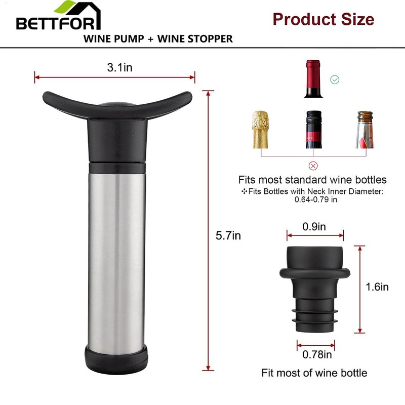 Wine Saver Vacuum Pump with 4 Wine Stoppers, Wine Bottle Stoppers with Food Grade Silicone Leak proof Keep Fresh Suitable for All Standard Wine Bottles