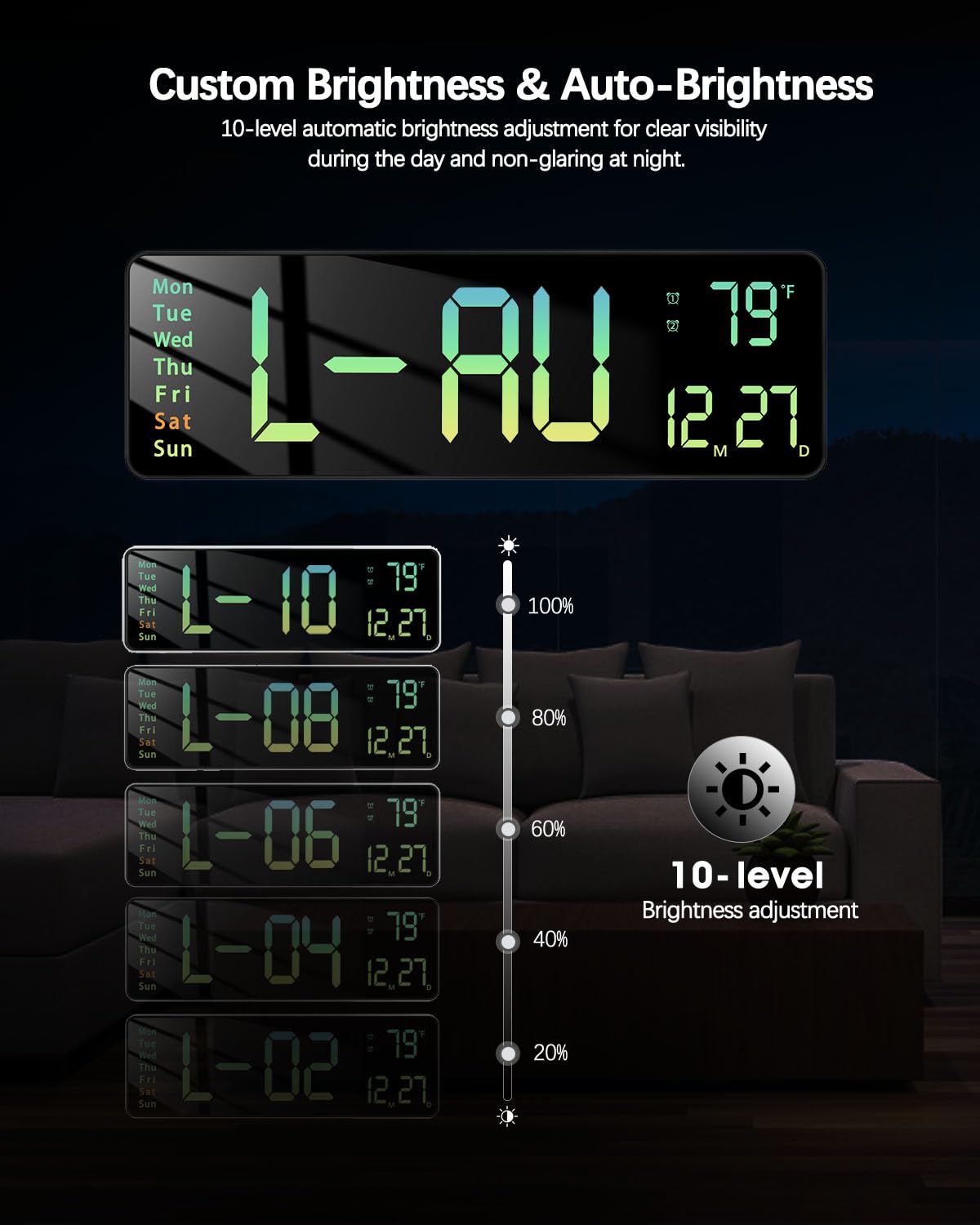 Modern 16" Large Digital Wall Clock with Remote Control, LED Display, Auto-Dimming, Countdown, Temperature, Calendar - 12/24Hr Format - Silent Wall Clock for Home, Office (Gradient Green)