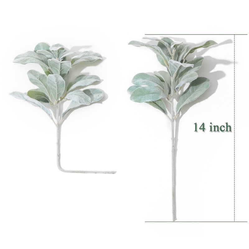 SHACOS Artificial Flocked Lambs Ear Stem 12 Pieces Lamb's Ear Branch Foliage Pick Greenery Leaf Flower Spray for Home Wedding DIY Floral Arrangement