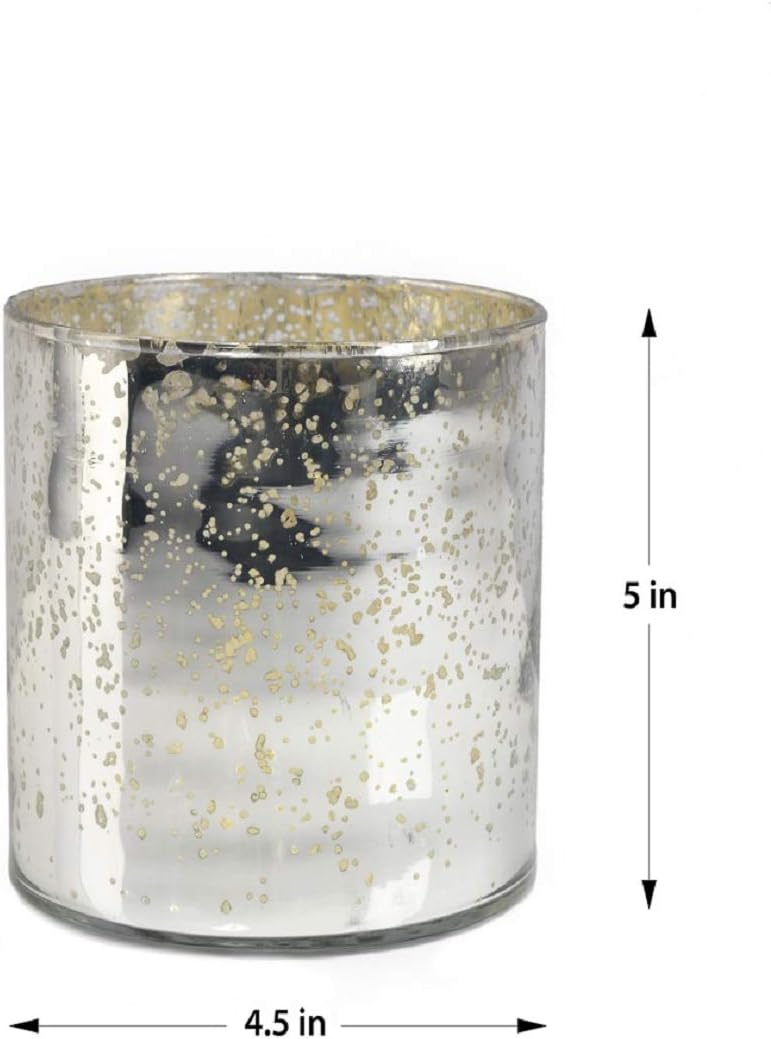 Antique Silver Cylinder Vase - Vintage Mercury Glass for Weddings & Events, 4.75" Tall