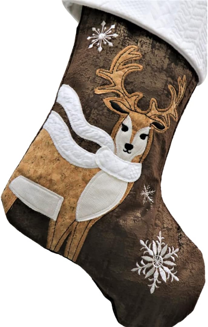 Wooden Reindeer Decoration with Scarf & Snowflake Stocking - 18"x11" Holiday Decor