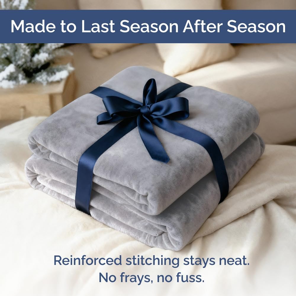 Ultra Soft Fleece Blanket | Flannel Luxury Queen Size Blanket - Lightweight, Warm & Cozy - Anti-Static Microplush in Grey