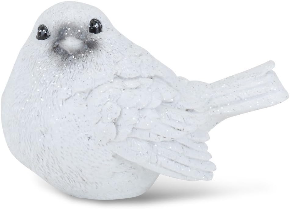 Snow Crusted Bird Figurine - 4x2.5 Inch Resin Stone Christmas Table Decor