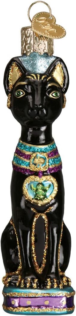 Handcrafted Egyptian Cat Glass Ornament - Vintage Christmas Tree Decoration