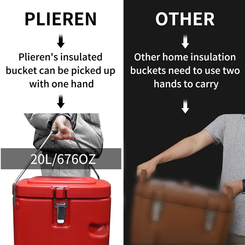 Plieren Insulated Soup Container Commercial Food Warmer for Hot or Cold Food, 2.5 Gallon Hot Box for Catering, Food Cooler with 4 Buckles, Handles, & Spoon, Soup Carrier for Restaurant, Canteen, Home