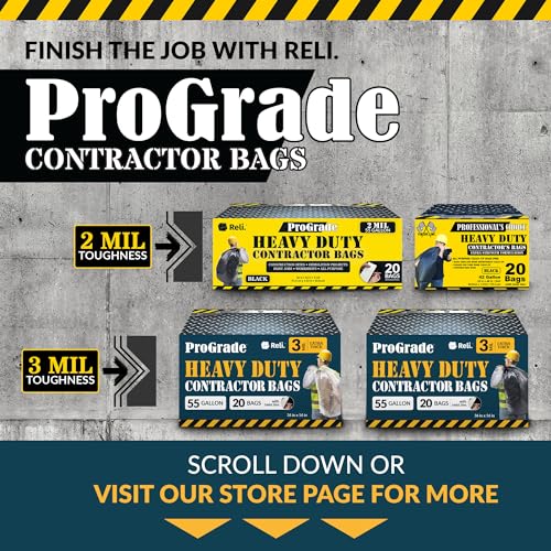 Reli. Heavy Duty 55 Gallon Contractor Trash Bags - Pack of 20