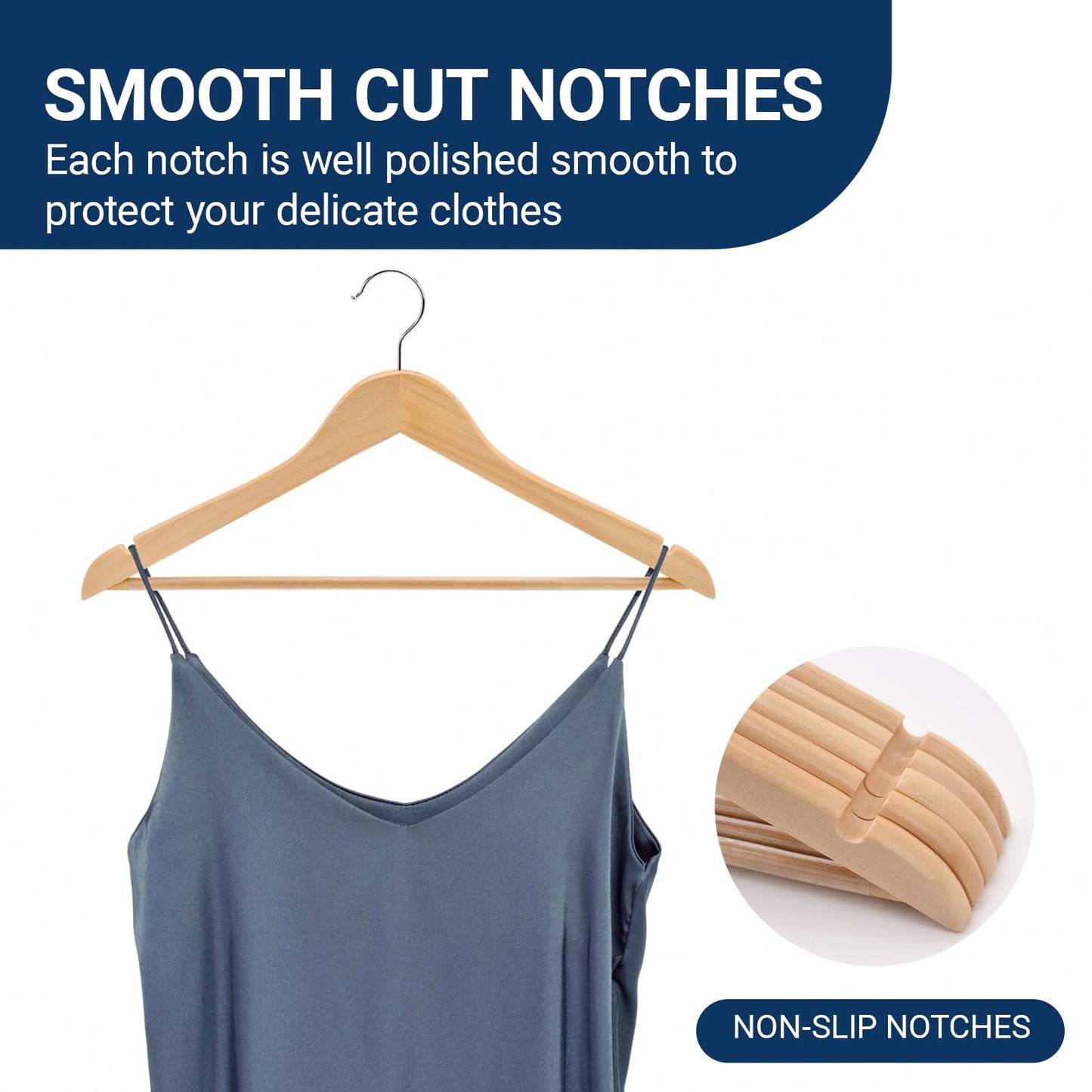 Amber Home 30 Pack Wooden Coat Hangers, Natural Wood Suit Hangers with Non-Slip Pant Bar, Clothes Hangers for Closet Organization, Shirts, Jackets, Dresses, and Pants (Natural, 30)