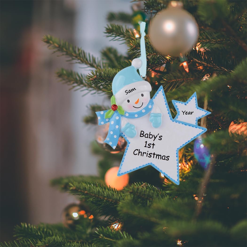Personalized Baby's 1st Christmas Ornament - Blue Star Resin Keepsake Gift