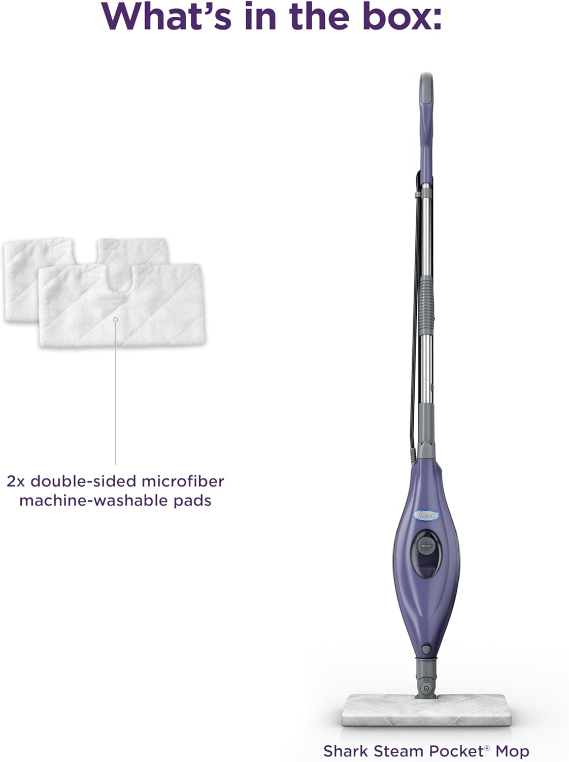 Shark Steam Pocket Mop - Lightweight Steam Cleaner for Sealed Hard Floors | 2 Washable Pads, Purple, S3501