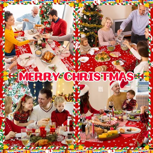 Christmas Tablecloth 3-Pack 54 x 108 in Disposable Plastic – Santa & Snowman Decor for Rectangle Tables