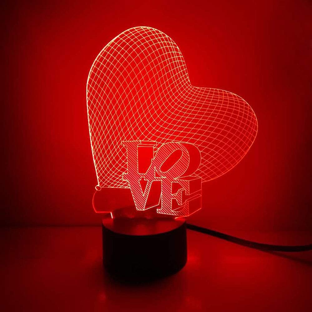 3D Illusion Night Light - Loveboat LED Lamp with 7 Color Changing Acrylic Base & USB Charger - Perfect Home Decor & Gift