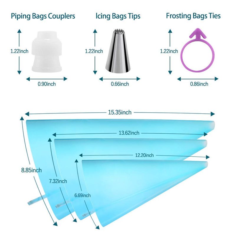 Reusable Decorating Set: Piping Bags, Tips, Couplers & More by Kasmoire