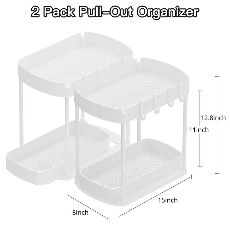 Ukeetap 2 Pack Multi-Purpose Pull-Out Storage Organizers, Under Sink & Cabinet Storage, 12.8 Inch, White