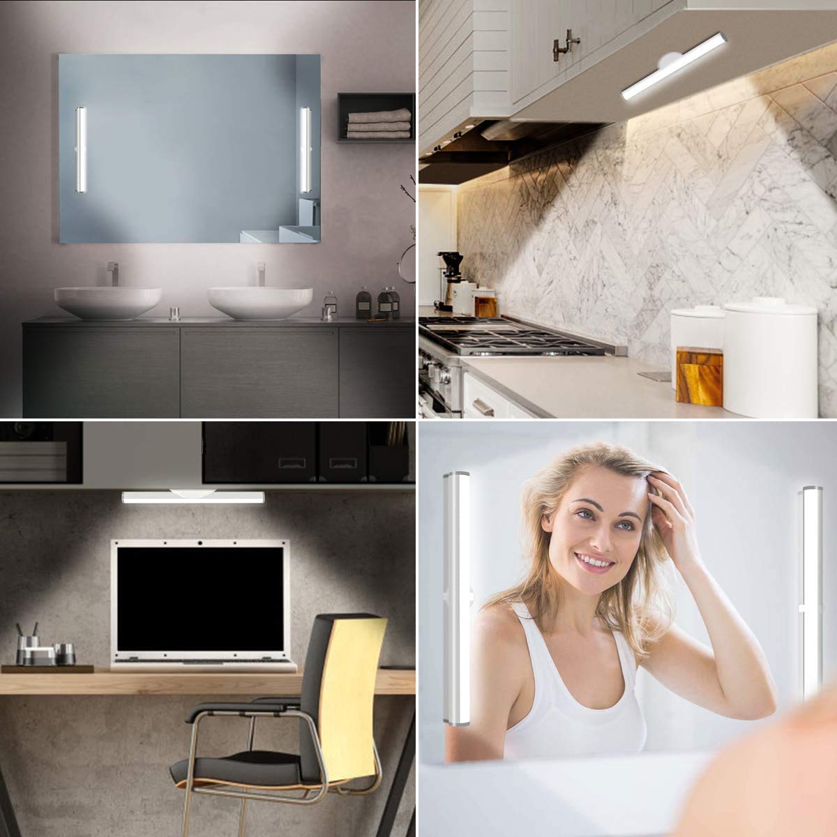 Benature LED Mirror Lights Portable Rechargeable Vanity Light 3 Brightness Touch Control Makeup Light for Bathroom Dressing Room 2 Packs