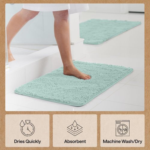 GORILLA GRIP Bath Rug Mat - Thick Soft Chenille Microfiber | Quick-Dry & Washable, 24x17, Seablue