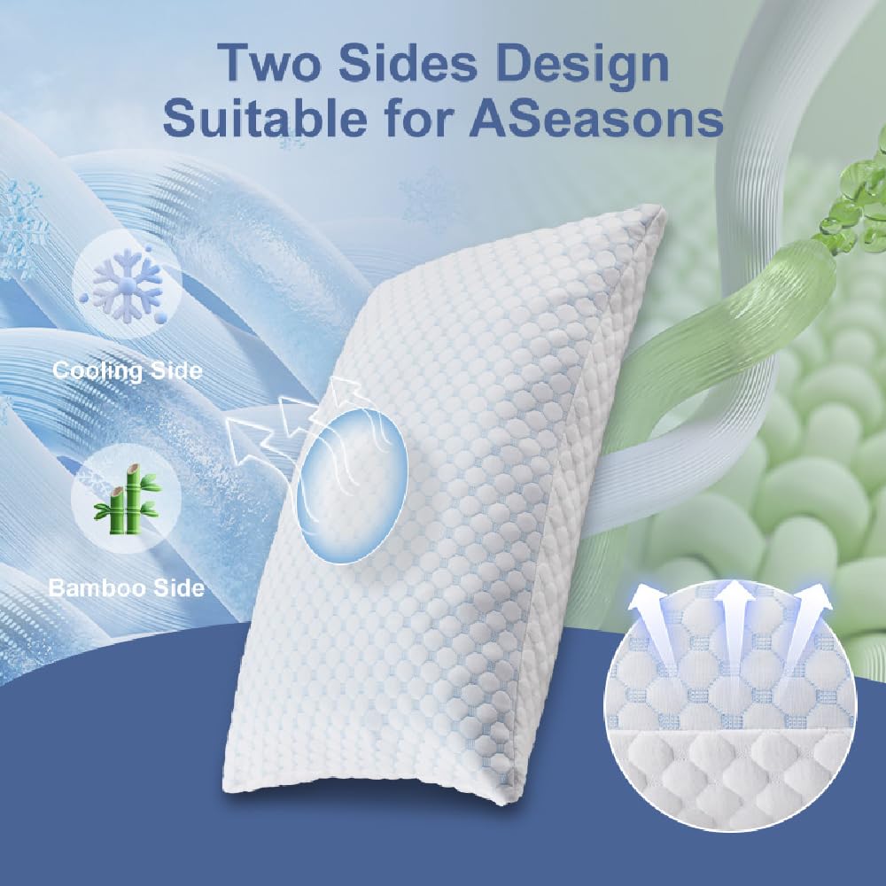 sereniteease Cooling Bed Pillows for Sleeping 2 Pack Shredded Memory Foam Pillows Adjustable Cool Pillow for Side Back Stomach Sleepers Pillows Queen Size Set of 2 Washable Removable Cover