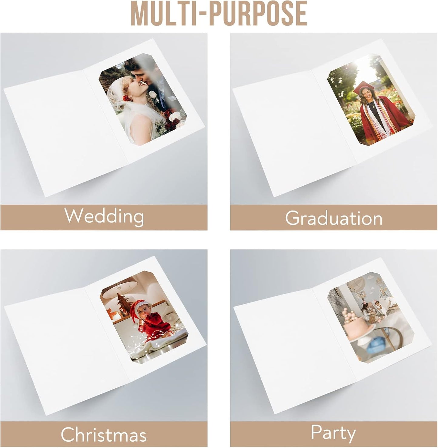 Golden State Art, Pack of 100, 6x8 or 8x10 Photo Folders, Cardboard Picture Frame, Paper Frame Cards, Greetings/Invitation Special Events: Graduation, Christmas, Wedding(Ivory)