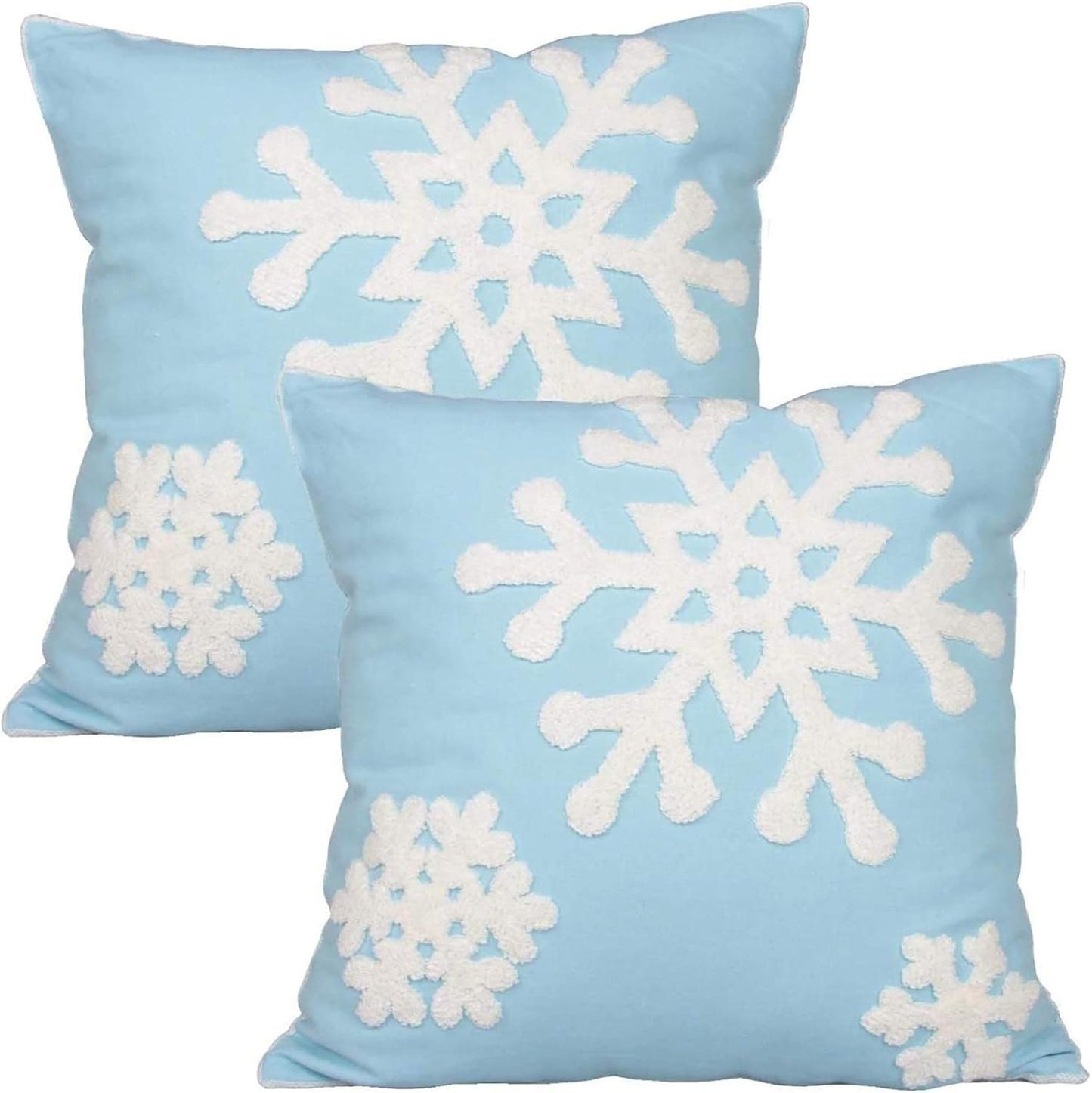 Christmas Snowflake Embroidered Throw Pillow Covers - 18x18 Cotton Linen, Set of 2