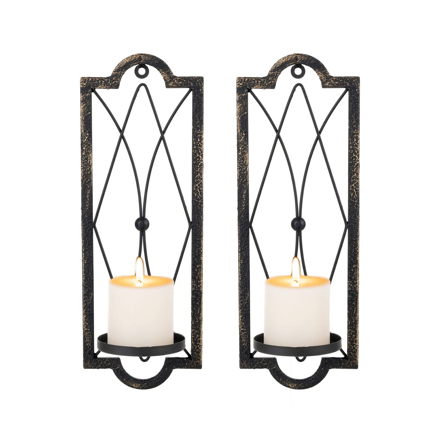 Candle Sconce(Set of 2),Metal Wall Decorations,Rustic Home Decor,Wall Candle Sconces,Gold Black Wall Sconces