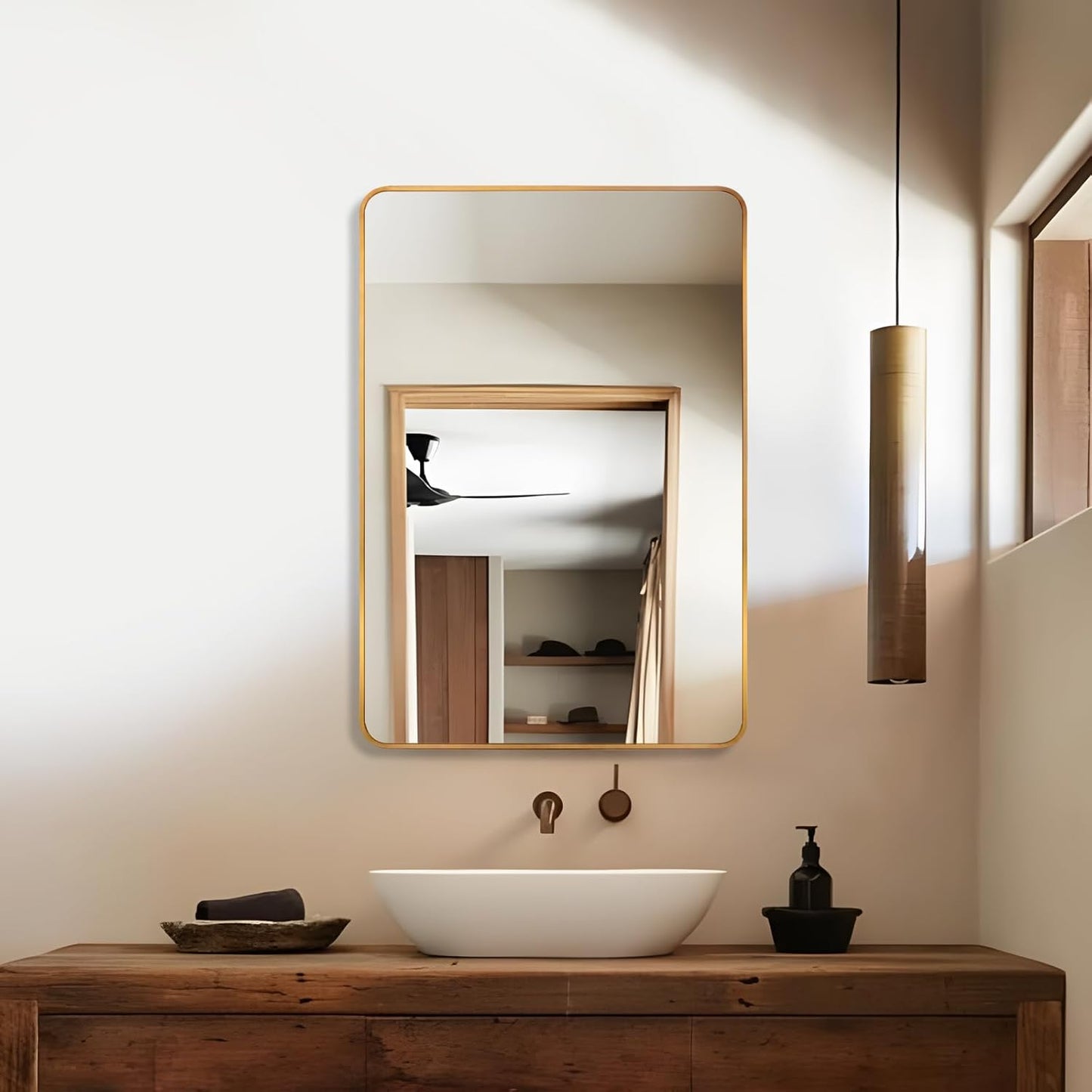 22x30 Mirror, Wall-Mounted Rectangular Bathroom Mirror, Gold Aluminum Metal Frame 30X22 Decor Mirror, Makeup Vanity Mirror for Bathroom, Bedroom, Living Room, Entrance