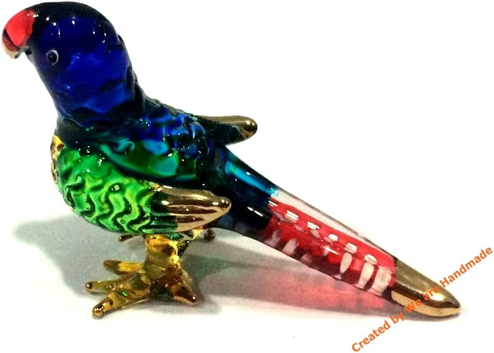 Miniature Blue Parrot Glass Figurine - Handmade Collectible for Dollhouses & Decor