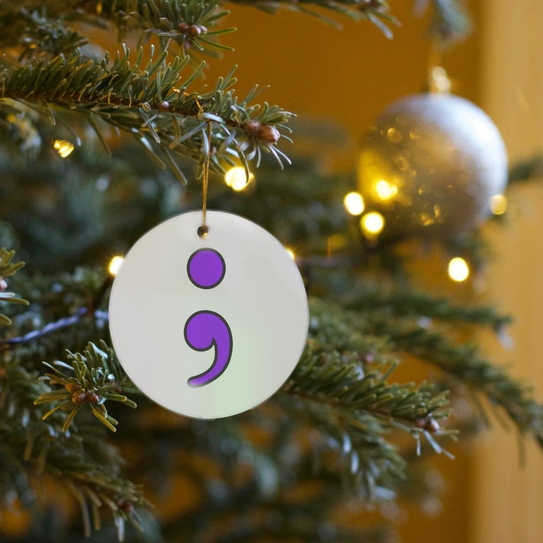 3-Inch Purple Semicolon Snowflake Ornament - Elegant Porcelain Holiday Decor