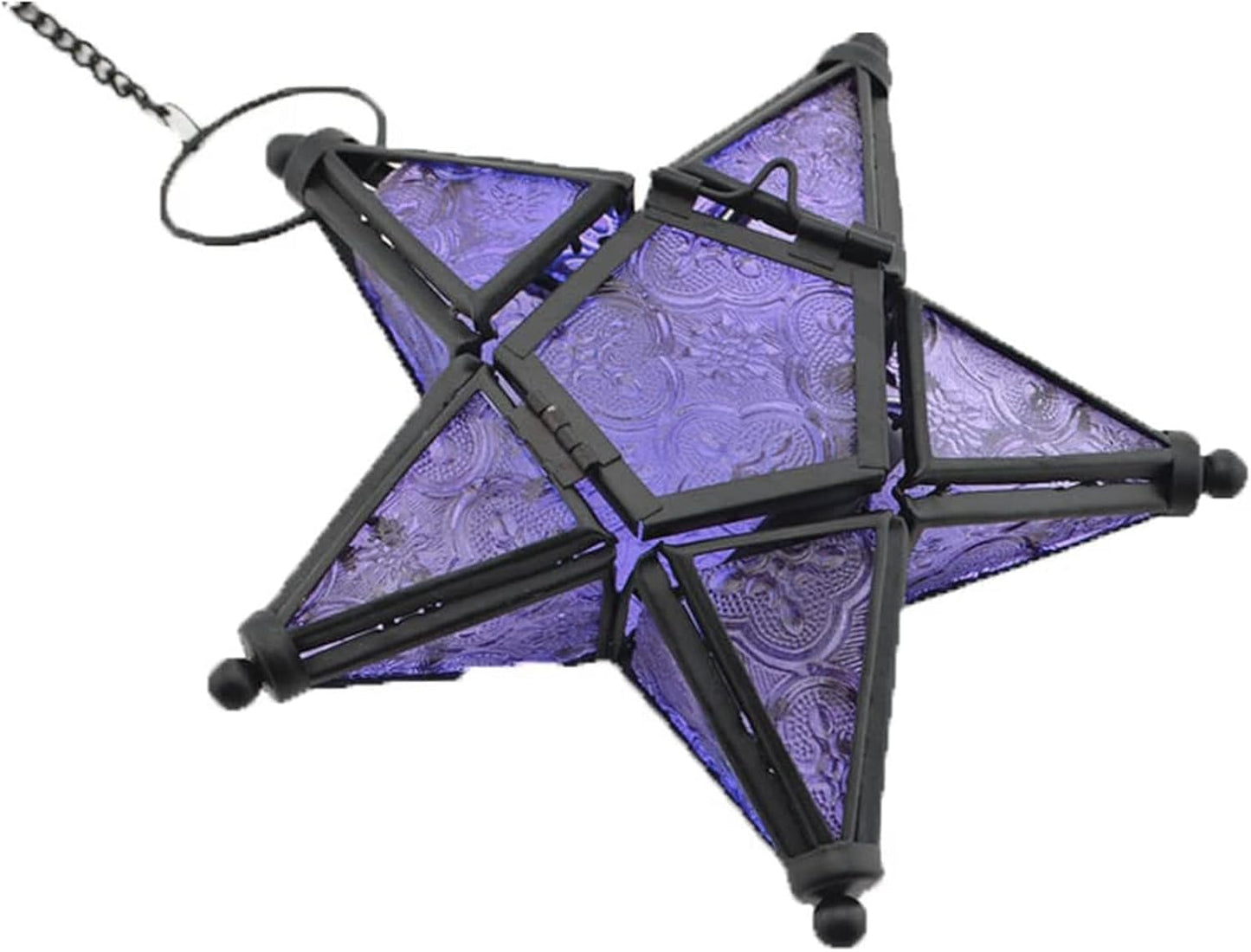 Purple Star Lantern Candle Holder - Decorative Hanging Glass Lantern for Home & Garden