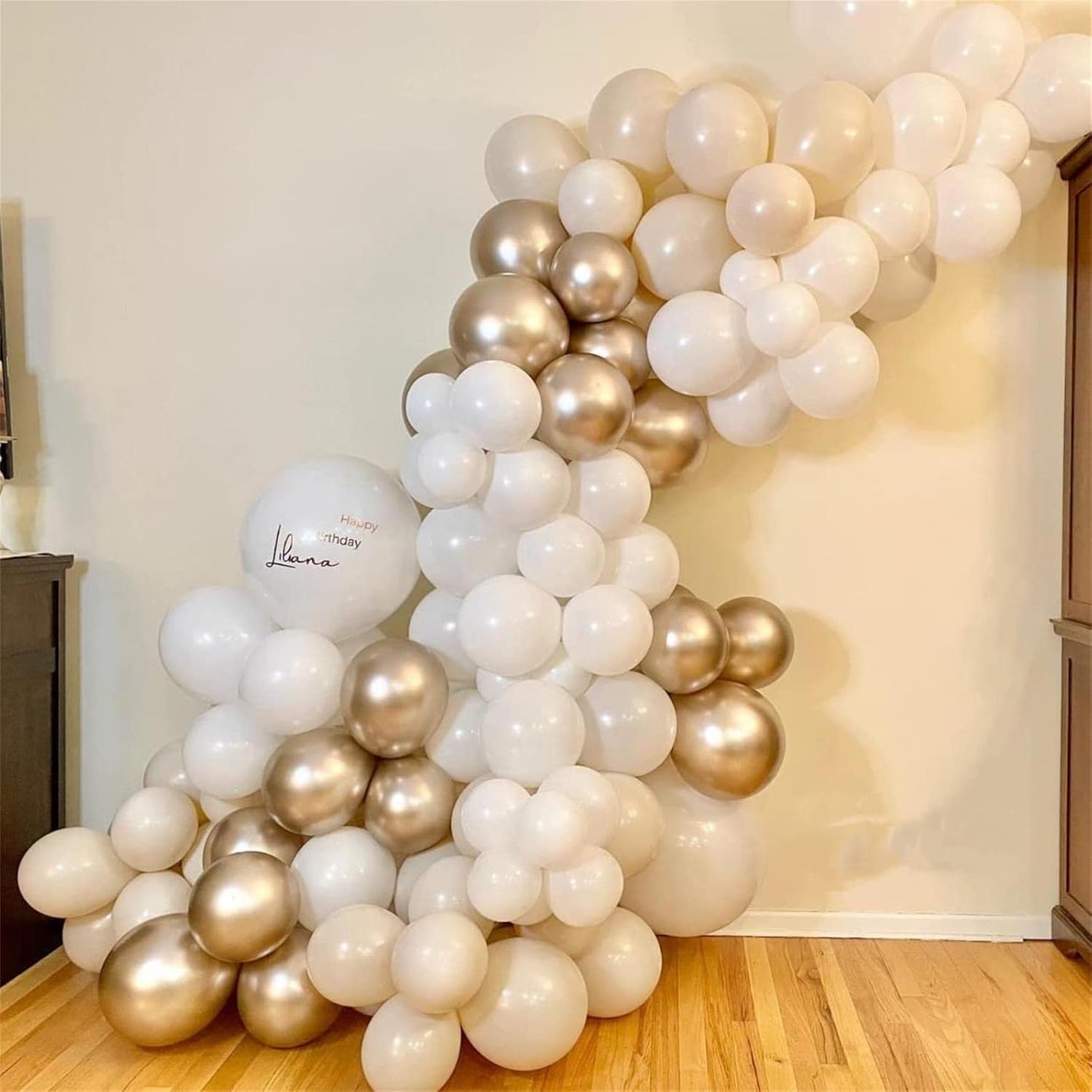 Skiennix 40-Inch Number 1 Balloon - 60 Pcs White Gold & Nude Cream Confetti Balloons for 1st Birthday & Boho Wedding Decor