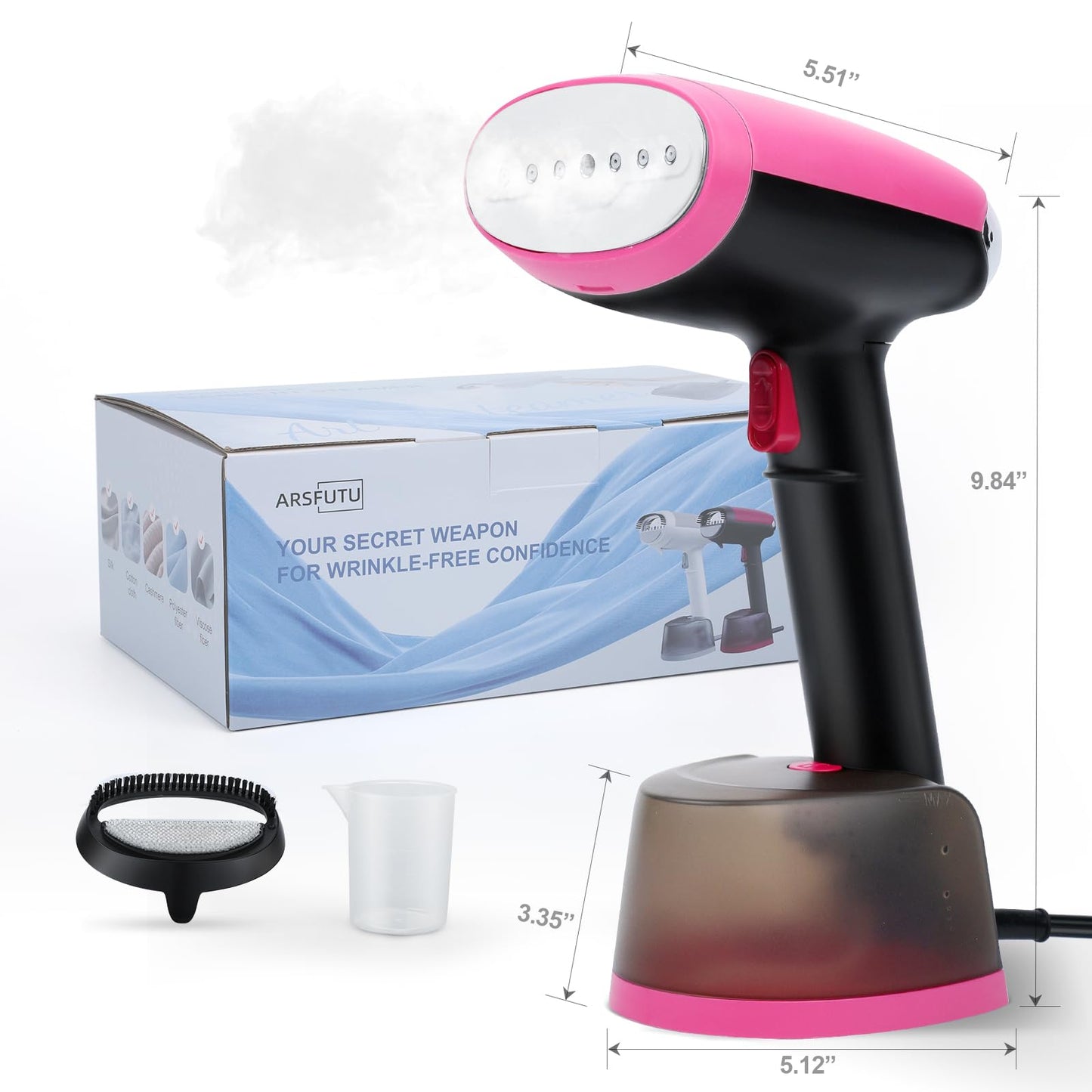 Steamer for Clothes Handheld Clothes Steamer 1300W Portable Garment Steamer Auto Shut-off 20-Second Fast Heat-up with Adjustable Steam 12.34oz Detachable Water Tank for Home Office Travel