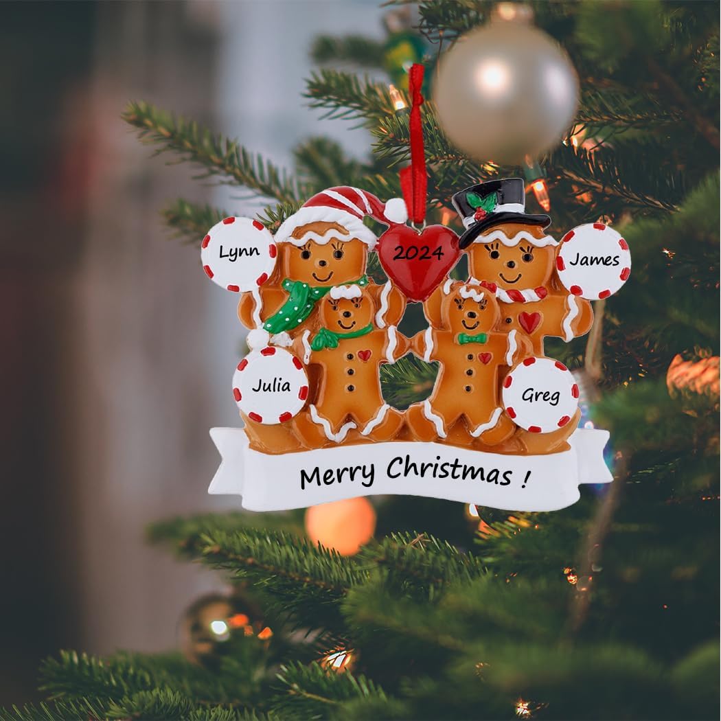 Personalized Gingerbread Family of 6 Christmas Ornaments - Unique Keepsake Gifts
