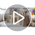 Large Kids Playhouse Tablecloth - 10ft x 7.5ft Beige Play Fort with Windows & Doors