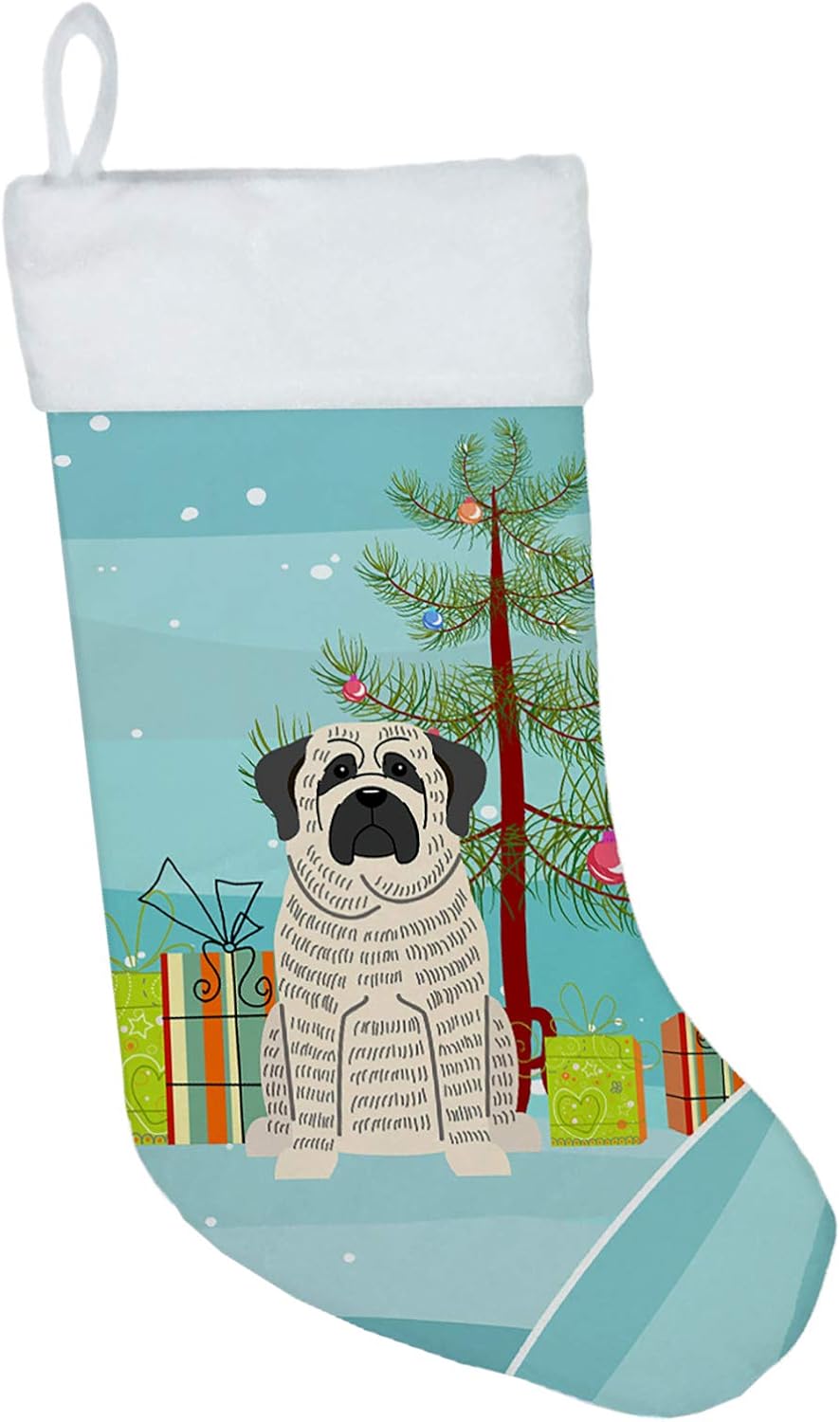 Merry Christmas Tree Dogue de Bordeaux Stocking - Festive Fireplace Decor for Holidays