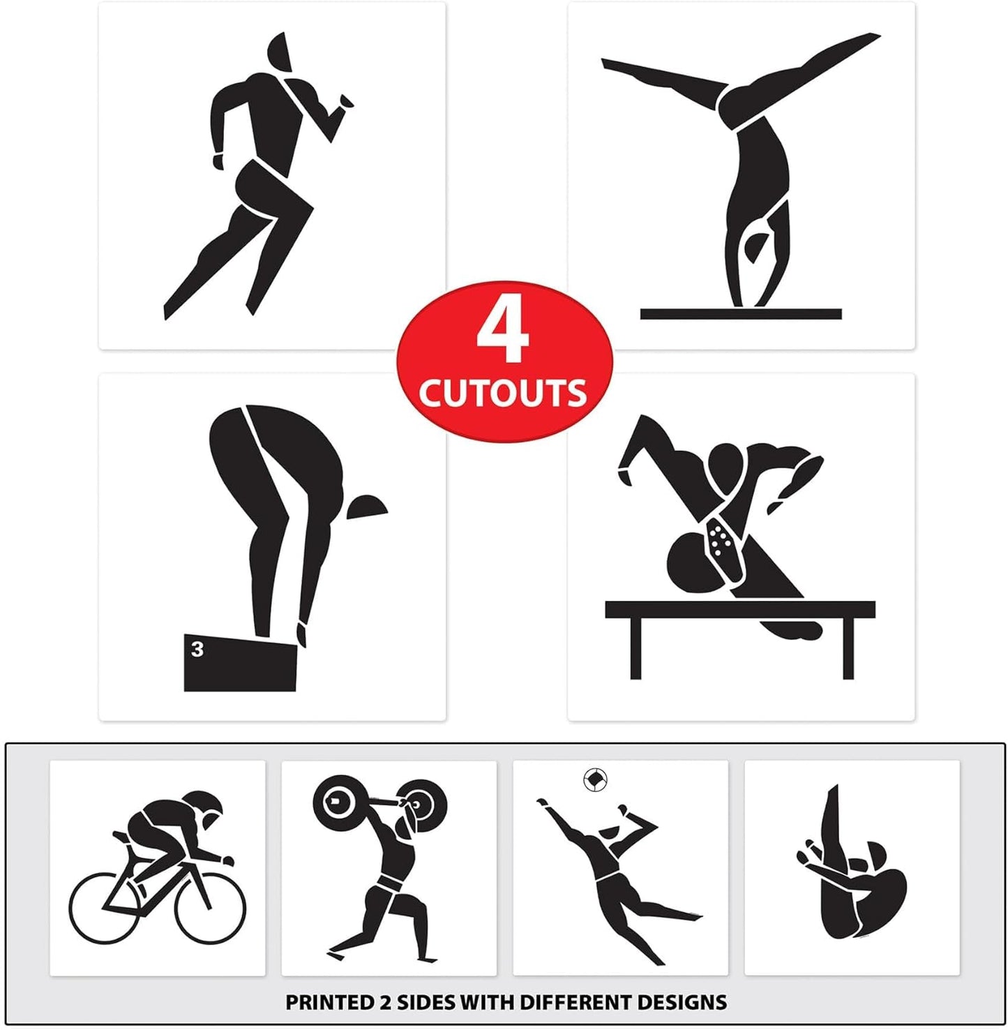 Softball Silhouettes Set - 8 Pieces, 9" to 12.5", Black & White Decor
