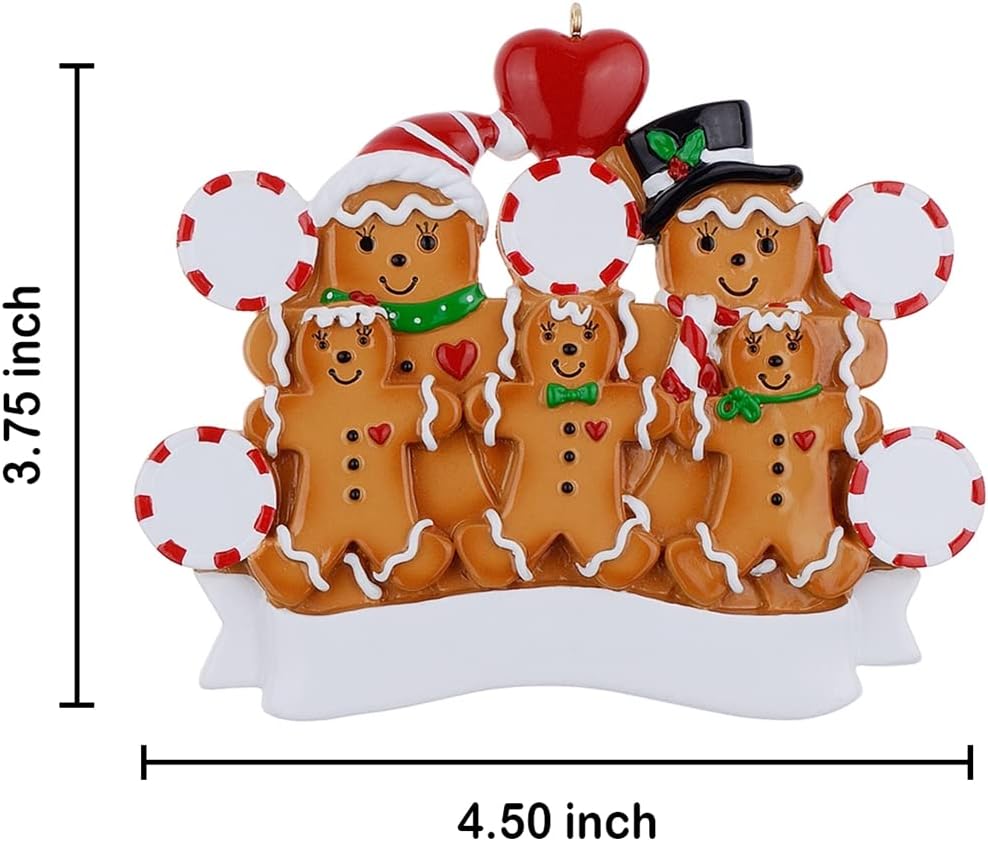 Personalized Gingerbread Family of 6 Christmas Ornaments - Unique Keepsake Gifts
