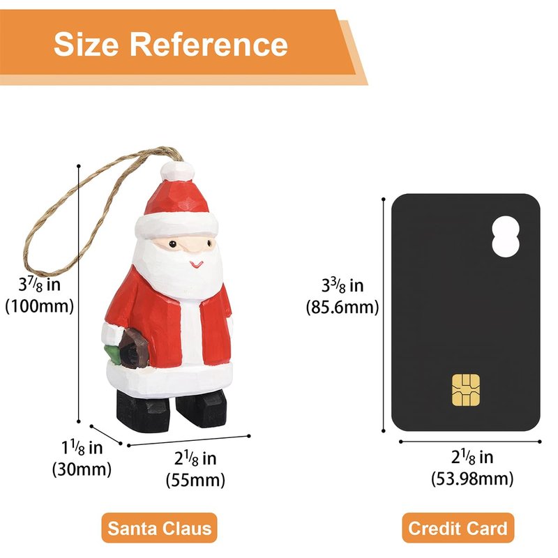 JSSTEM Wood Handmade Christmas Ornament, Rustic Holiday Tree Hanging Decoration, Hand Painted Wooden Figurine Gift for Home Décor(Santa Claus)