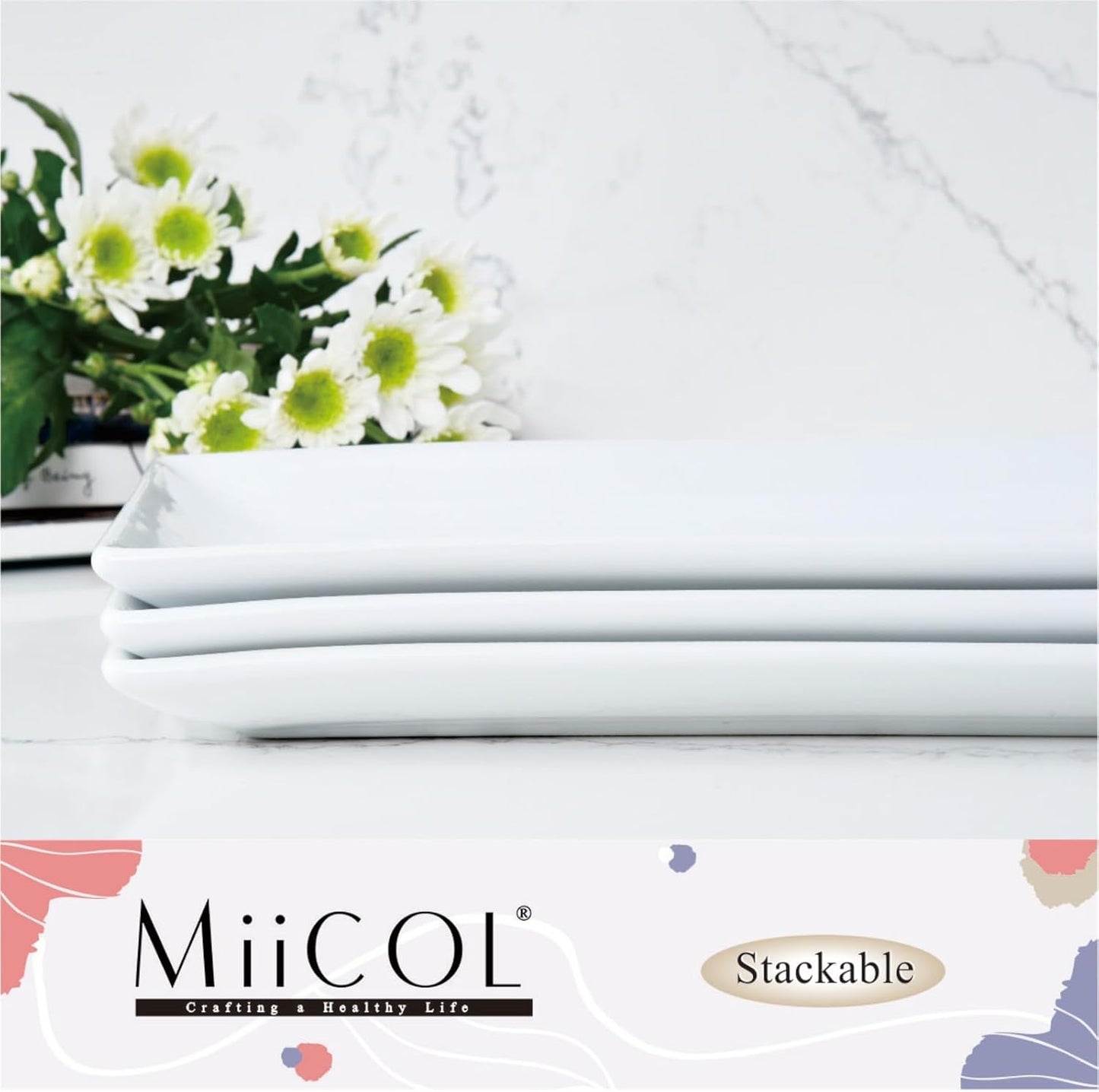 Miicol Porcelain Serving Platters - Set of 3 Large 14-Inch White Ceramic Trays for Parties & Buffets