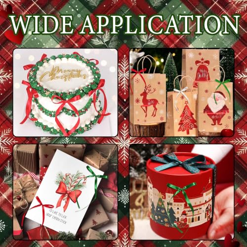30PCS Red White Green Satin Ribbon Bow Cake Toppers for DIY Holiday Decor