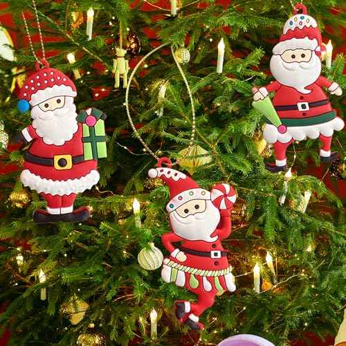 6pcs Christmas Ornaments Cute Santa Claus Xmas Tree Decorations Santa Plastic Figurines Ornaments with Red Santa Claus for Christmas Tree Hanging Party Ornaments DIY Decor 3 Inch Tall