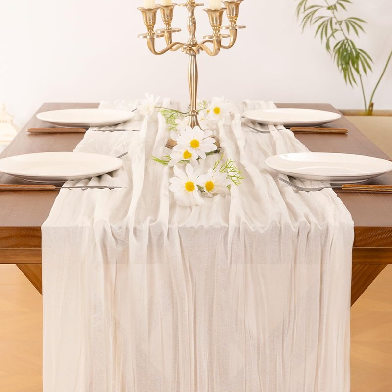 Socomi Ivory White Cheesecloth Table Runner Summer Boho Rustic Gauze 120 inch 10FT Cheese Cloth Sheer Runner for Wedding Party Baby Shower Birthday Home Decor Holiday Decorations