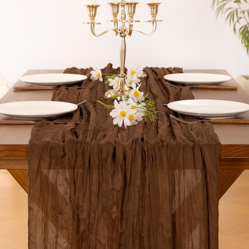 Socomi 6pcs Brown Coffee Summer Cheesecloth Table Runner Boho Rustic Gauze 120 inch 10FT Cheese Cloth Sheer Runner for Wedding Party Baby Shower Birthday Home Decor Holiday Decorations