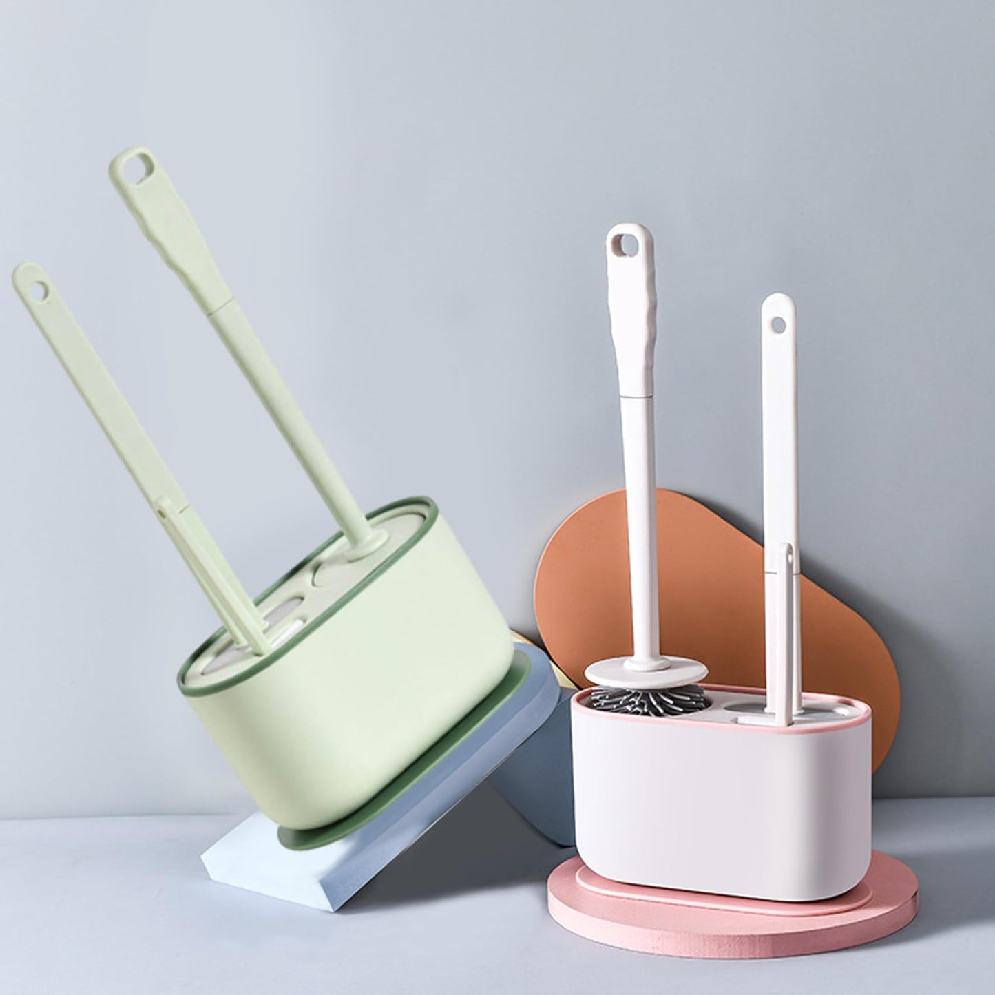 MOUMOUTEN Plastic Toilet Brush Set, Strawberry Green, Bathroom Accessories, Includes 2 Toilet Brushes & Holder