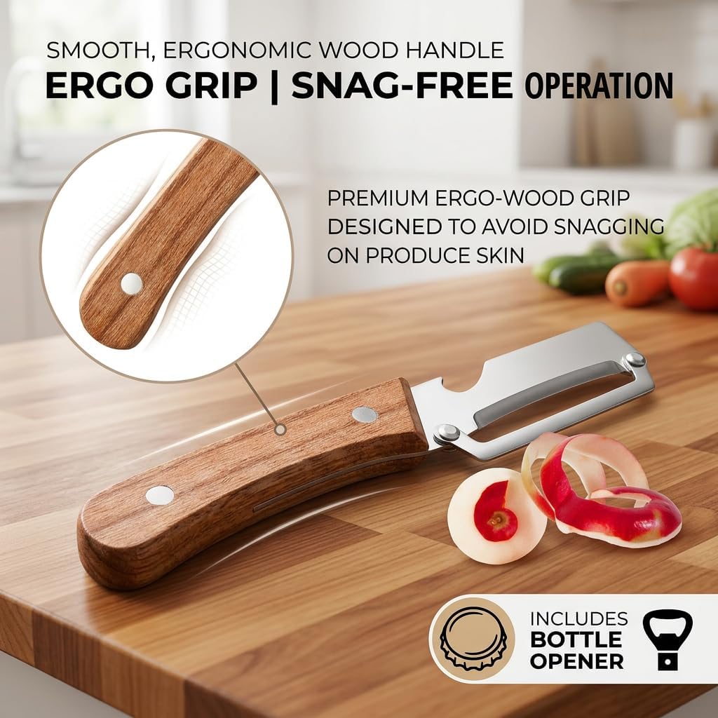 Skiennix Multi-Functional Vegetable Peeler - Ergonomic Stainless Steel Blade & Bottle Opener, Dishwasher Safe